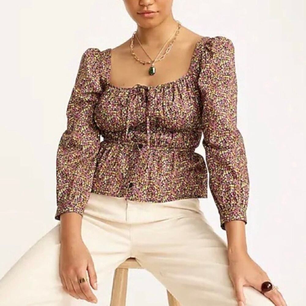 J. Crew Cinched Waist Organic Cotton Top in Liberty Busy Izzy Fabric - size 10